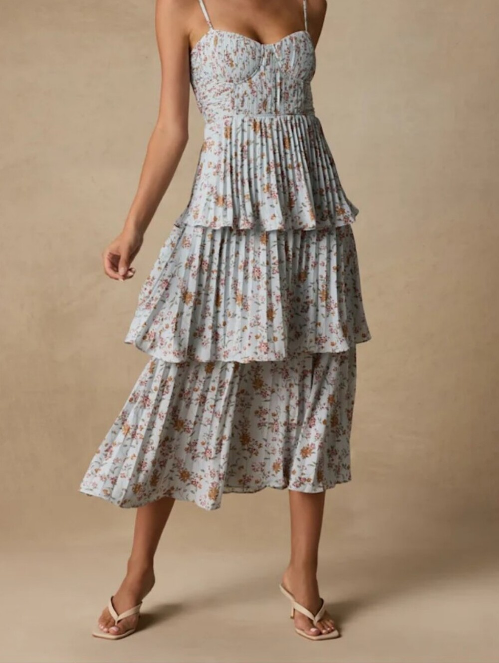Lulu's Light Blue Floral Tiered Midi Dress